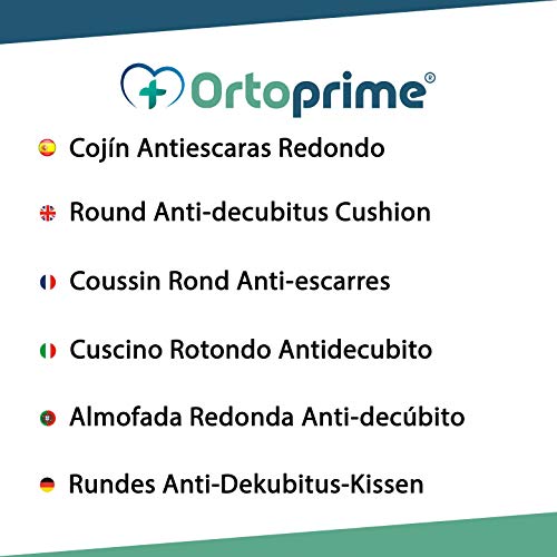 OrtoPrime Cojín Antiescaras para Coxis - Prevención y Tratamiento de Ulceras por Presión - Asiento Ortopédico para Sillas de ruedas, Oficina, Coche y hogar - Cojín Postural Redondo con Agujero