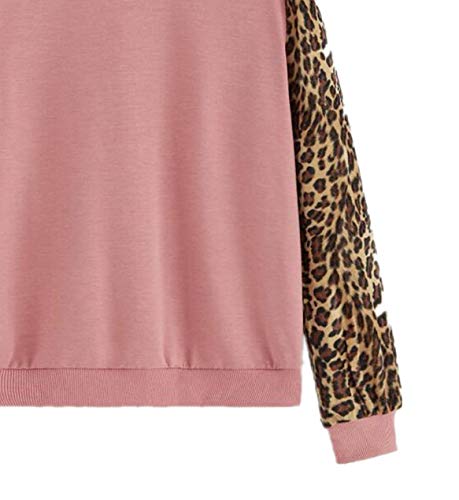 Otoño e Invierno Mujer Ropa Otoño Invierno Leopardo Estampado Manga Larga Suéter Costura Rosa rosa XXL