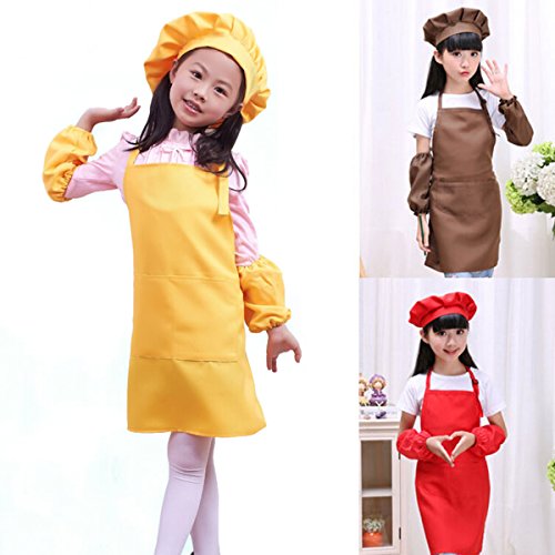 OUNONA Juego de chef para niños Delantal para niños Sombrero y mangas de cocina Juego de chef para niños para cocinar Pintura o decoración para hornear (naranja)