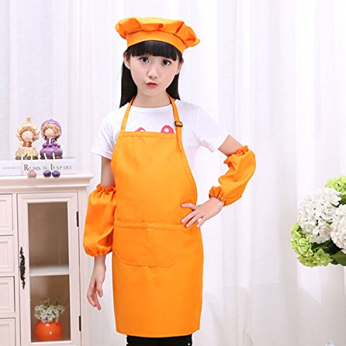 OUNONA Juego de chef para niños Delantal para niños Sombrero y mangas de cocina Juego de chef para niños para cocinar Pintura o decoración para hornear (naranja)