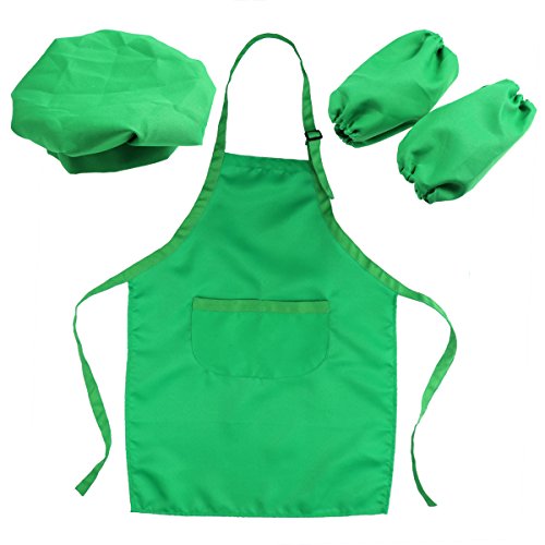 OUNONA Juego de chef para niños Kids Delantal Sombrero y manga de cocina Juego de chef para niños para cocinar pintura o decoración para hornear (verde)