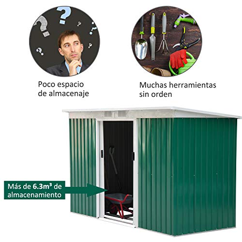 Outsunny Caseta de Jardín Tipo Cobertizo Metálico para Almacenamiento de Herramientas Base Incluida 277x130x173cm Acero