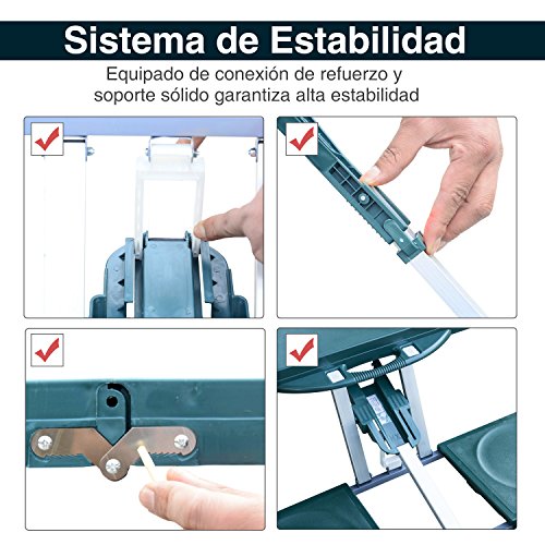 Outsunny Mesa Maleta de Camping Plegable Portátil 4 Asientos y Agujero Sombrilla Estructura Aluminio Playa Picnic 84.5x64.5x66cm (Verde)