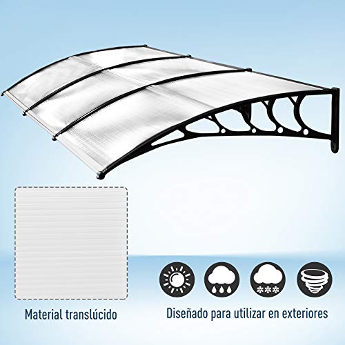 Outsunny Tejadillo de Protección contra Sol y Lluvia para Puertas Ventanas Marquesina de Techo Diseño Moderno Aleación de Aluminio Duradero 295x90x25 cm Transparente