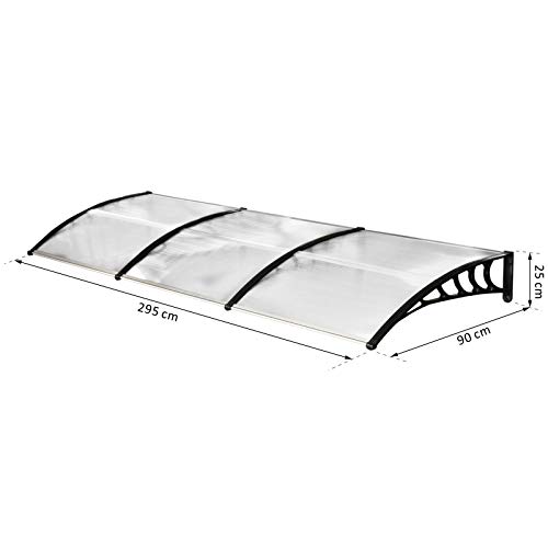 Outsunny Tejadillo de Protección contra Sol y Lluvia para Puertas Ventanas Marquesina de Techo Diseño Moderno Aleación de Aluminio Duradero 295x90x25 cm Transparente