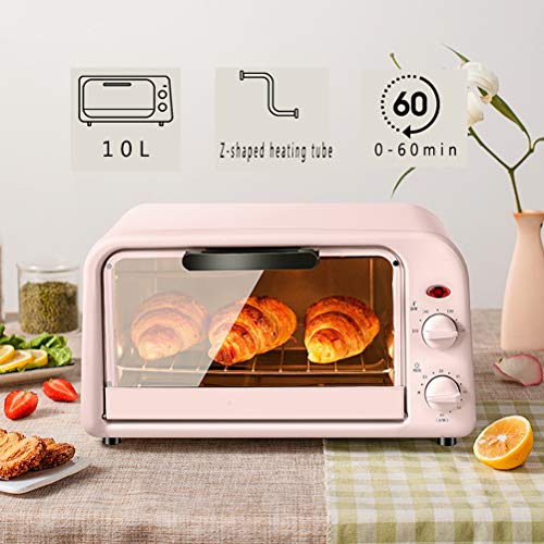 Oven 10L hogar Hornear Pequeña automática Multifuncional Horno eléctrico, Pull-Down Bandeja de escoria, de 800W, Rosa