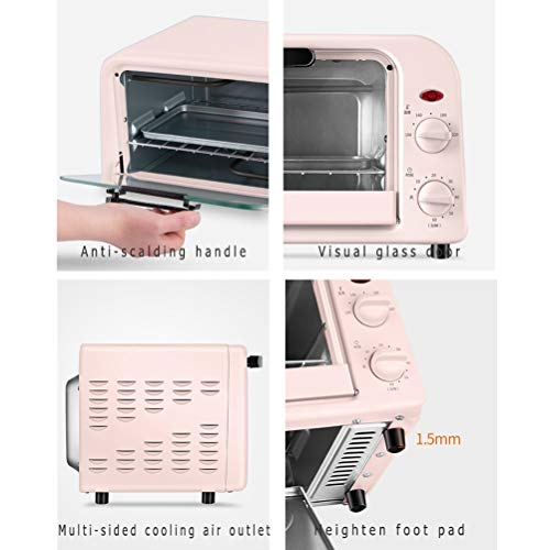 Oven 10L hogar Hornear Pequeña automática Multifuncional Horno eléctrico, Pull-Down Bandeja de escoria, de 800W, Rosa