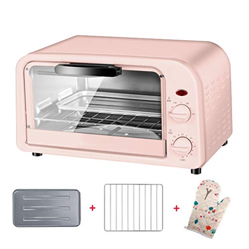 Oven 10L hogar Hornear Pequeña automática Multifuncional Horno eléctrico, Pull-Down Bandeja de escoria, de 800W, Rosa