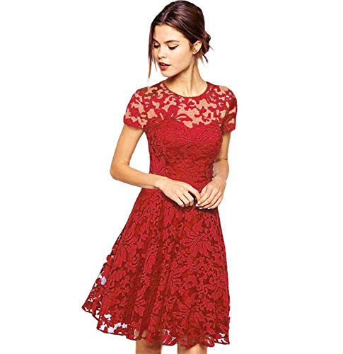 Ovender® - Vestido corto de mujer - Línea elegante / Formal - Ideal para todo tipo de fiestas Rosso Pizzo XXXXL