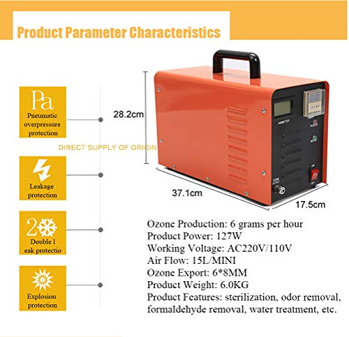 Oz3 Generador de ozono Comercial, purificador de Aire Profesional O3 Desodorizador de Servicio Pesado y esterilizador Purificador de Aire Ozonizador Máquina para el hogar, Hospital, fábrica,5g/h