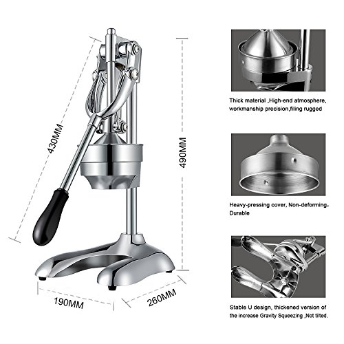 OZAVO Exprimidor Manual de Palanca Exprimidor de Fruta/Naranja/Granada/Limón Profesional Exprimidor de Zumo a Mano Multi Función (Piezas Desmontables/Fácil Manejo/Sin Electricidad/Acero Inoxidable)