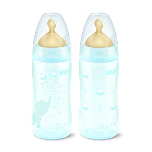 Pack Biberones NUK First Choice+ Rose&Blue de Látex. Color Azul. 0 a 6 Meses. 300 ml. Polipropileno. Pack 2 unidades