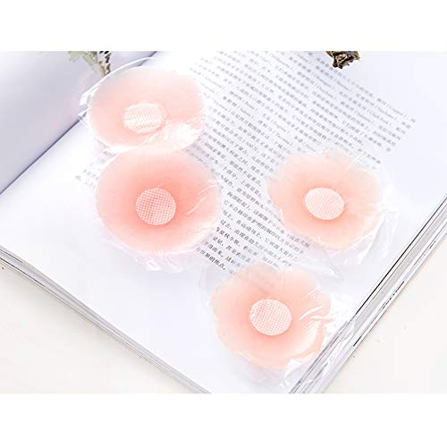 Pack de 2 Pares Pezoneras Reutilizables, Tapa de Pezones Silicona con Forma de Redonda y Flor Elegible Adhesiva Cubierta de Tetas Invisible