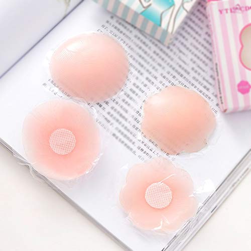 Pack de 2 Pares Pezoneras Reutilizables, Tapa de Pezones Silicona con Forma de Redonda y Flor Elegible Adhesiva Cubierta de Tetas Invisible