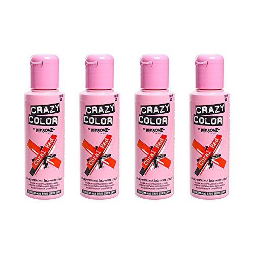 Pack De 4 x Tinte Capilar Semi-Permanente Crazy Color 100ml (Coral Red)