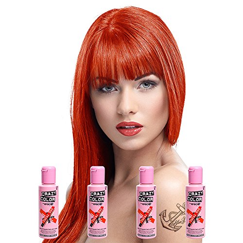 Pack De 4 x Tinte Capilar Semi-Permanente Crazy Color 100ml (Coral Red)