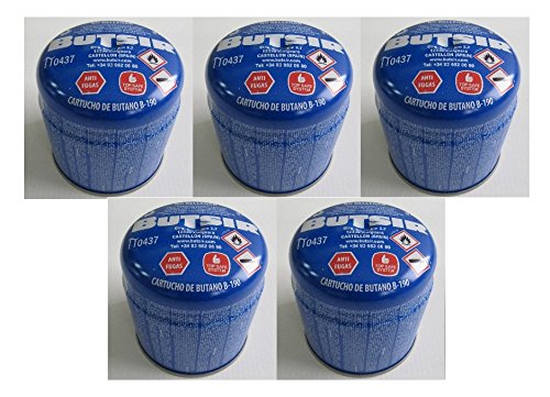 Pack de 5 - cartucho de gas 190 gr – bombona perforable con limitador de fugas – botella camping gas - garantía y calidad Butsir