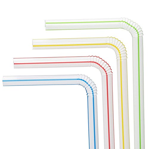 Pajitas de Plastico Flexibles 300Pcs, Pajitas Desechables Paja Bendy a Rayas de Varios Colores, sin BPA, de 8"de Largo Largo para fiesta, Bares, Restaurantes