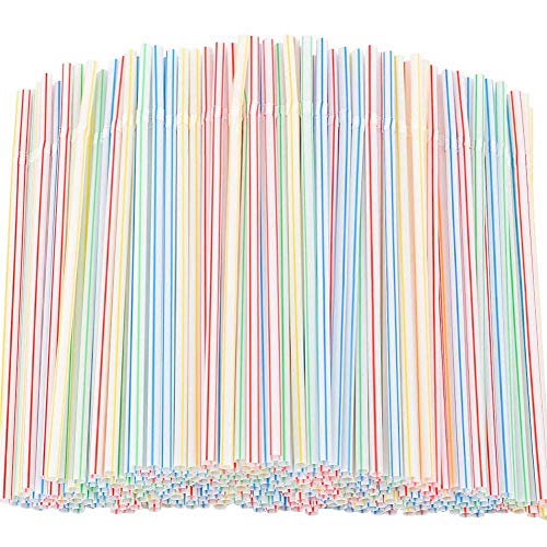 Pajitas de Plastico Flexibles 300Pcs, Pajitas Desechables Paja Bendy a Rayas de Varios Colores, sin BPA, de 8"de Largo Largo para fiesta, Bares, Restaurantes