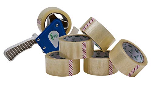 PAKIT Shipping Packing Tape - Clear - with Dispenser, 50micron 48MM X66M, 6 Rolls, Supplies, Moving Tape, Parcel