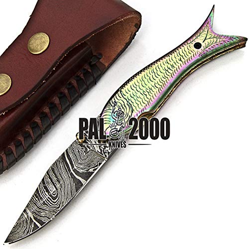 PAL 2000 9574 Cuchillo Plegable de Acero Damasco Hecho a Mano