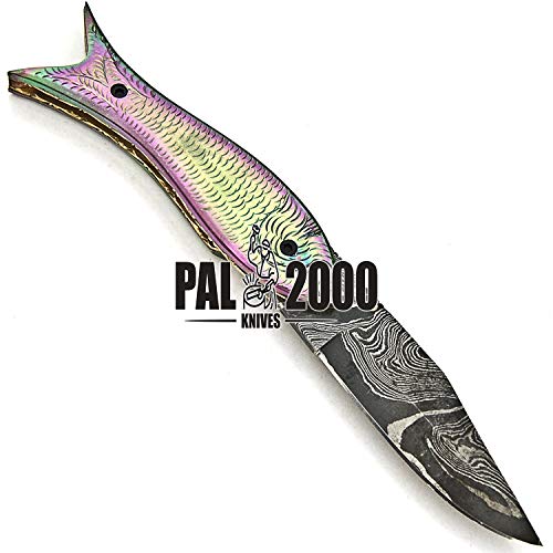 PAL 2000 9574 Cuchillo Plegable de Acero Damasco Hecho a Mano