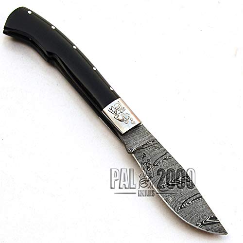 PAL 2000 Cuchillo Plegable, Navaja de Bolsillo, Cuchillo Hecho a Mano a Medida, Cuchillo de Hoja de Acero de Damasco, con Funda de Cuero, Cuchillo de Chef Hecho a Mano, Cuchillo Forjado a Mano 9589