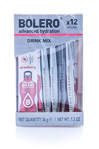 Palitos de bolero - 12 x 3 g - suficiente para x 0,5 litros de bebida sin azúcar ni dióxido de carbono - sin aspartamo - endulzados con Stevia (Fresa)