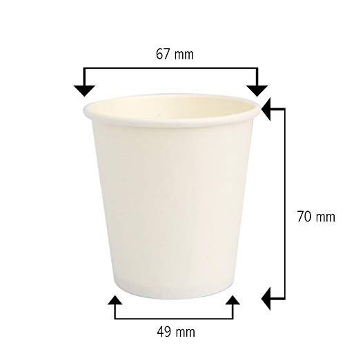 Palucart - Juego de 100 vasos de papel para café de 180 ml, color blanco biodegradable, cartón + 100 palas de madera de abedul para mezclar