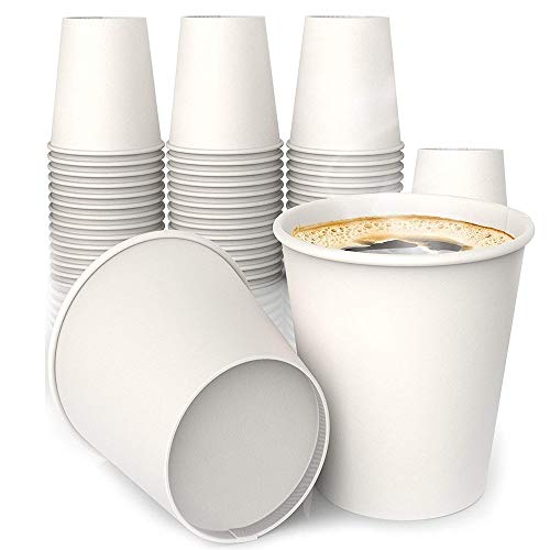 Palucart - Juego de 100 vasos de papel para café de 180 ml, color blanco biodegradable, cartón + 100 palas de madera de abedul para mezclar