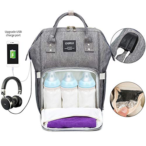 Pañal Bolso Mochila, Bolso de Viaje Gran Capacidad Impermeable Bolsos Cambiadores Multifunción para Cuidado de Bebé y Mamá viajes con Cambiador y Ganchos Carrito Bebé (Gris2)