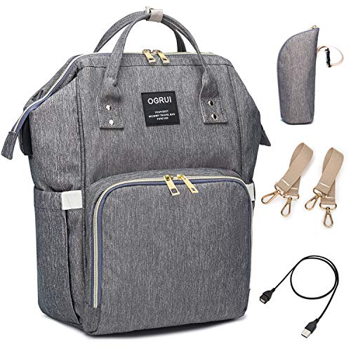 Pañal Bolso Mochila, Bolso de Viaje Gran Capacidad Impermeable Bolsos Cambiadores Multifunción para Cuidado de Bebé y Mamá viajes con Cambiador y Ganchos Carrito Bebé (Gris2)