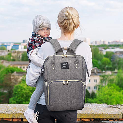 Pañal Bolso Mochila, Bolso de Viaje Gran Capacidad Impermeable Bolsos Cambiadores Multifunción para Cuidado de Bebé y Mamá viajes con Cambiador y Ganchos Carrito Bebé (Gris2)