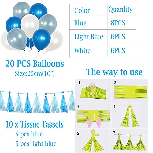 Pancarta decorativa de cumpleaños con cortinas doradas, pompones de pañuelo, guirnalda de papel de látex, globos de látex para fiestas para niños o adultos talla única Serie Azul