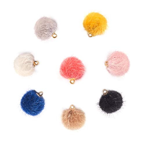 PandaHall Elite 80pcs 8 colores tela piel metalizada pompones pendientes DIY bola esponjosa para borla pendientes encanto joyería colgante