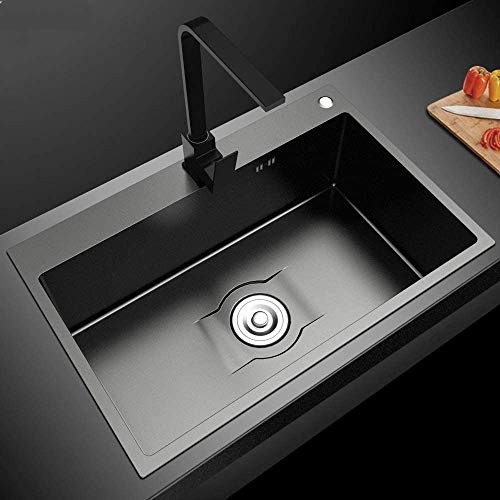 Panelk Acero Inoxidable Fregadero de la Cocina Lavabo incrustado un Fregadero de Cocina lavamanos Gruesa Fregadero de la Cocina Negro,Black