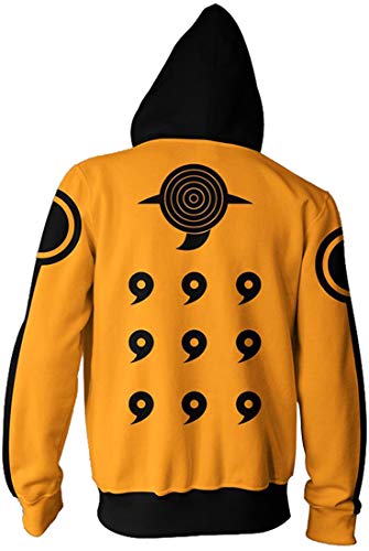 PANOZON Sudadera Hombre Naruto Dibujos Animados Cómic Japonés Chaqueta con Capucha Cremallera (XL, Amarillo)