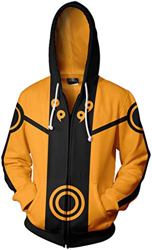 PANOZON Sudadera Hombre Naruto Dibujos Animados Cómic Japonés Chaqueta con Capucha Cremallera (XL, Amarillo)