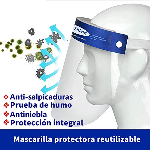 Pantalla Protección Facial - 10 Pcs Protector Facial de Seguridad, Cómoda, Visera Ajustable, Reutilizable, Ligera, Azul- para Hombres y Mujeres