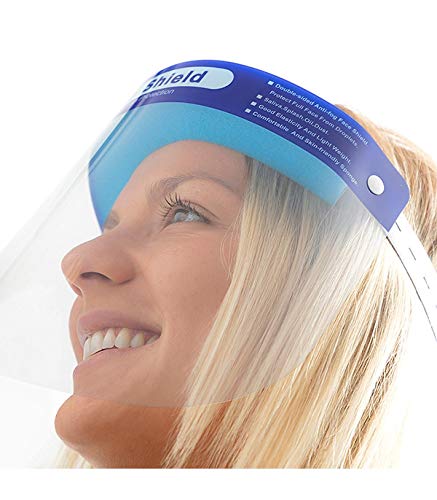 Pantalla Protección Facial – Protector Facial Antivaho. Ajustable con Seguridad para Niños y Adultos. (Pack de 10 unidades, Azul). Visera Protectora Transparente para la Cara Face Shield