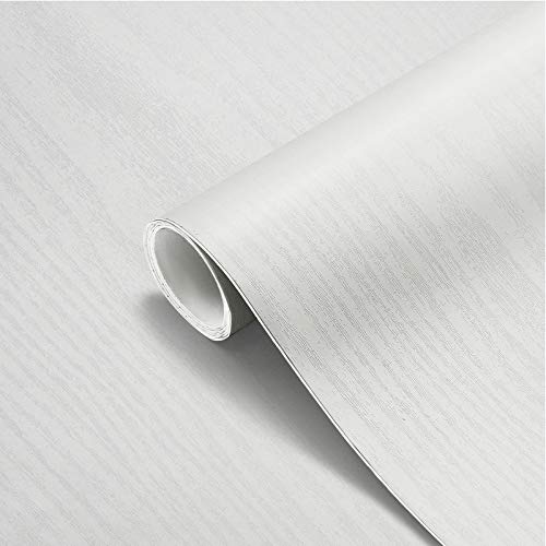 Papel Adhesivo Madera para Muebles 61x500cm, Espesar Duradero Vinilo Película Prueba de Aceite Impermeable Papel Pared para la Cocina Encimera Oficina, Blanco