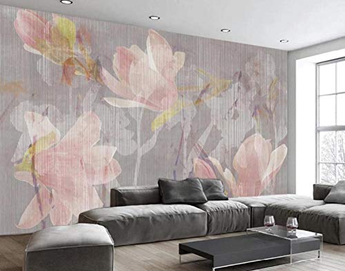 Papel Pintado Fotomurales 3D Flor De Magnolia Rosa Pintada A Mano Nostálgica Papel pintado no tejido Decoración de Pared decorativos Murales 250x175 cm