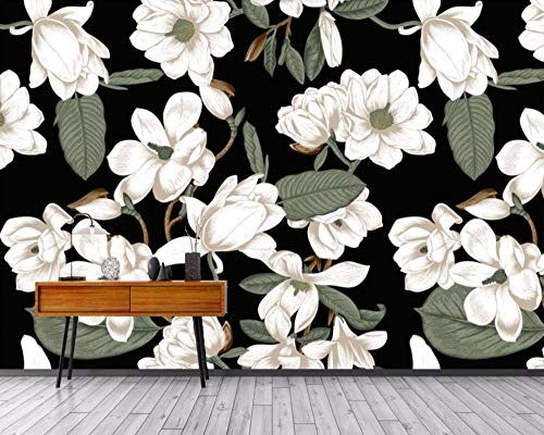 Papel Pintado Fotomurales 3D Flor De Magnolia Vintage Dibujada A Mano Con Hojas Verdes Papel pintado no tejido Decoración de Pared decorativos Murales 250x175 cm