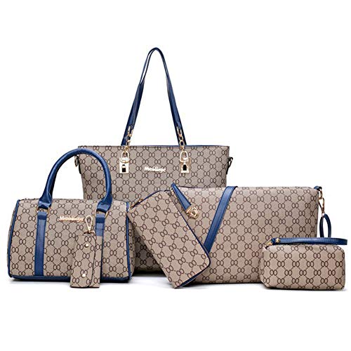 PAQUETE Bolso Hombro Bolso Las Mujeres Viento PU Mochila Gran Tamaño Impresión Madre Bolsa Costura Patrón Mochila 6 Piezas Satchels Crossbody Bolsos Monedero Embrague Vertical Estilo Zip Soft,D