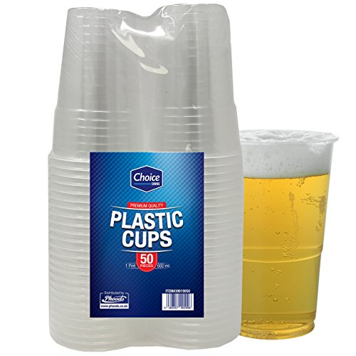 Paquete de 50 vasos de pinta de plástico desechables resistentes, vasos de cerveza, ideal para fiestas, todo tipo de eventos y celebraciones, 660 ml