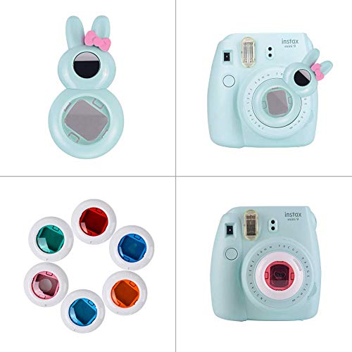 Paquete de Accesorios para cámara Bsuuy Instax Mini 9 para FujiFilm Instax Mini 9 8 8+ con Estuche Mini 9 / álbum/Lente Selfie/filtros/Pegatina de Camara (12 en 1 Azul Hielo)