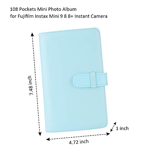 Paquete de Accesorios para cámara Bsuuy Instax Mini 9 para FujiFilm Instax Mini 9 8 8+ con Estuche Mini 9 / álbum/Lente Selfie/filtros/Pegatina de Camara (12 en 1 Azul Hielo)