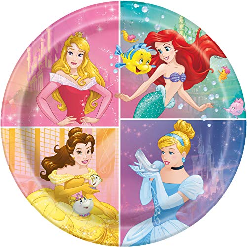 Paquete de suministros para fiesta de cumpleaños de princesas Disney que incluye tartas y platos de almuerzo, cubiertos, vasos, servilletas (8 invitados)