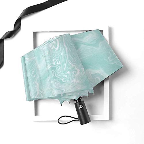 Paraguas plegable de viaje, Moki de tinta derramada de menta en color pastel de agua japonesa automática TRIF-Old paraguas a prueba de viento para mujeres con protección UV Auto abierto y cierre