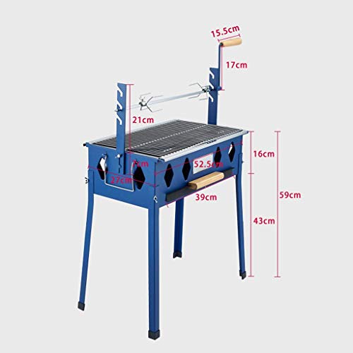 Parrilla, Parrilla de carbón al Aire Libre Parrilla Multifuncional Horno rotativo (Adecuado para más de 5 Personas), 52.5x27x59cm @ (Color: Azul)